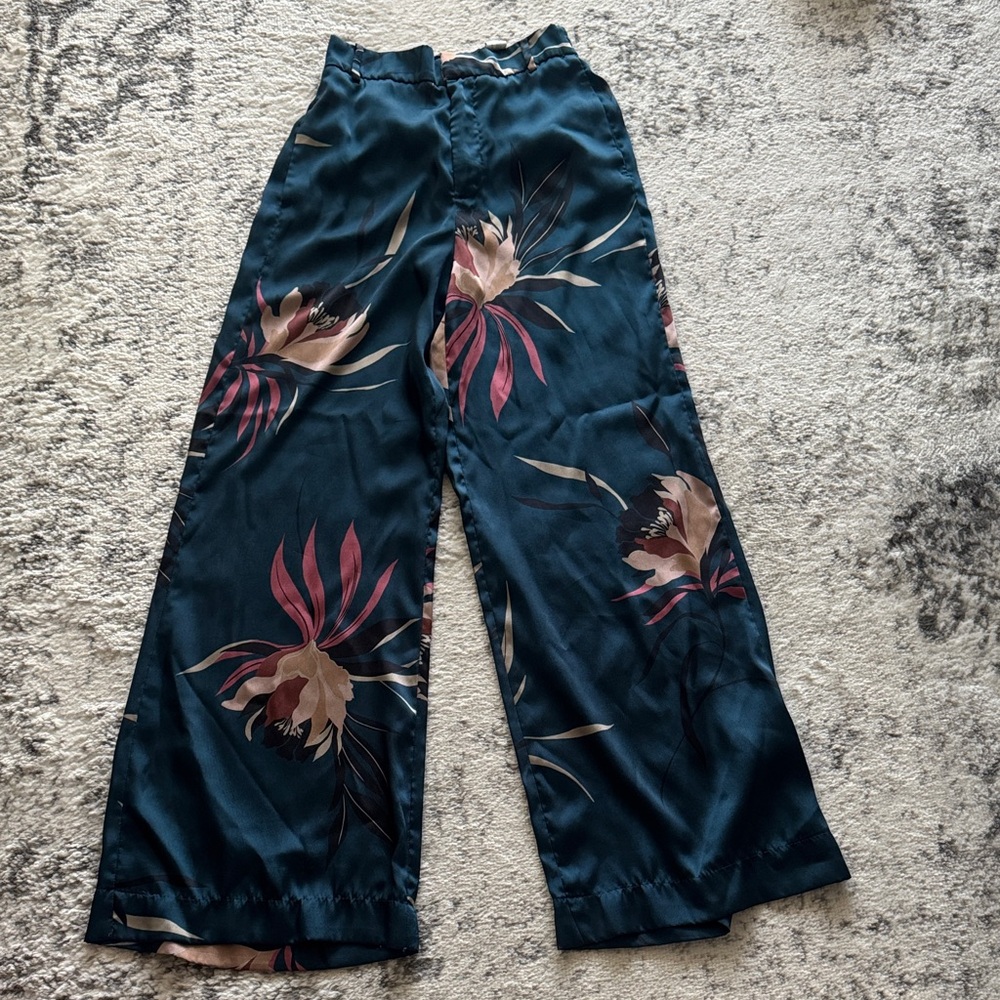 Zara Black and Blue Satin Trousers
